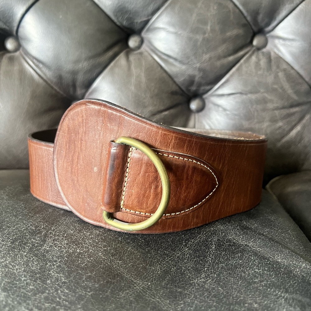 Ralph Lauren Wide Brown Leather Belt with Brass O-Ring